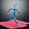 Blue Robot Character Running On Pink Platform Tiles In 3D Design 3d model
