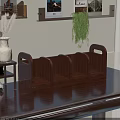 Wooden Desktop Bookshelf with Books Photo Frame Box Table Lamp Laptop Mouse And Potted Plant