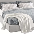 Modern Double Bed With Light Gray Frame Cozy Bedding And Decorative Pillows 3d model