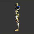 Metallic Armored Robot With Red Blue Gloves And Outstretched Arms
