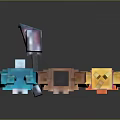 Colorful Pixel Art Characters Blue Rabbit Brown Bear With Hat And Yellow Duck Standing Together