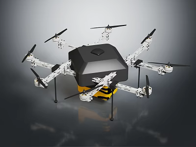 Multi Rotor Drone with Multiple Propellers Black Casing And Yellow Landing Gear 3d model