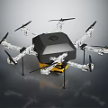 Multi Rotor Drone with Multiple Propellers Black Casing And Yellow Landing Gear 3d model