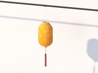 Traditional Yellow Hanging Lantern As Daily Life Item With Red Tassel And White Background 3d model