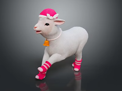 White Lamb Stuffed Toy With Pink Hat Striped Socks And Bell Accessory 3d model