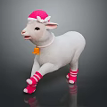 White Lamb Stuffed Toy With Pink Hat Striped Socks And Bell Accessory