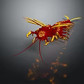 Red And Gold Centipede Like Sculpture With Intricate Carving And Glossy Surface