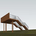 Modern Building In Forest With Wooden Structure Glass Railing Staircase Surrounded By Trees And Rocks