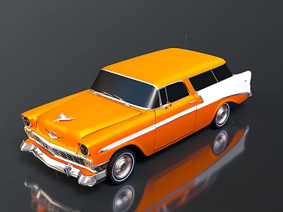 Vintage Orange And White Classic Car With Shiny Exterior And Retro Design 3d model