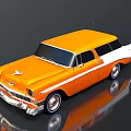 Vintage Orange And White Classic Car With Shiny Exterior And Retro Design