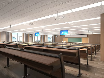 School Classroom With Rows Of Desks And Modern Facilities 3d model