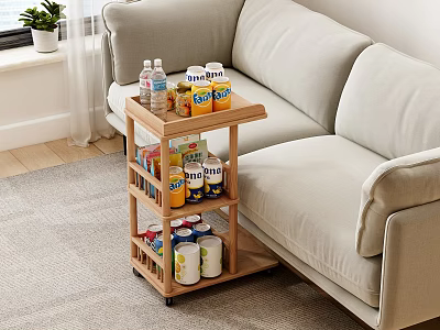 Living Room Sofa Side Rolling Cart With Beverages And Cans Storage 3d model