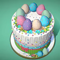 Easter Bunny Themed Cake with Colorful Eggs Green Ribbon and Pink Bow Sprinkles