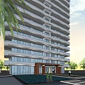 Modern High Rise Residential Tower With Green Grassland And Trees
