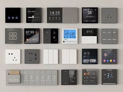 Various Modern Switch Panels With Digital Displays Multi Color Designs And Control Buttons 3d model
