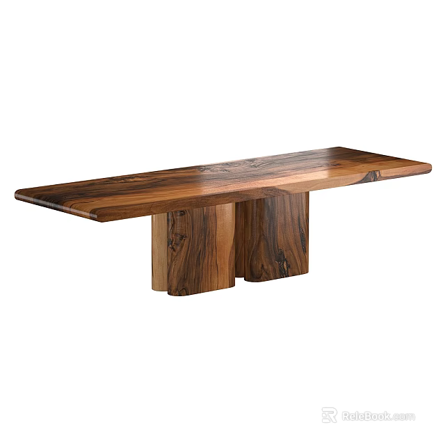 Solid Wood Dining Table With Natural Wood Grain Surface And Unique Block Legs 3d model 