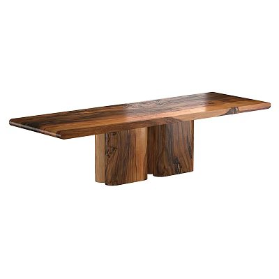 Solid Wood Dining Table With Natural Wood Grain Surface And Unique Block Legs 3d model