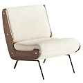 Modern Accent Chair With Light Beige Fabric Walnut Wood Frame And Black Metal Legs