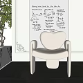 White Heart Shaped Accent Chair in Modern Interior With Marble Side Table And Green Plant