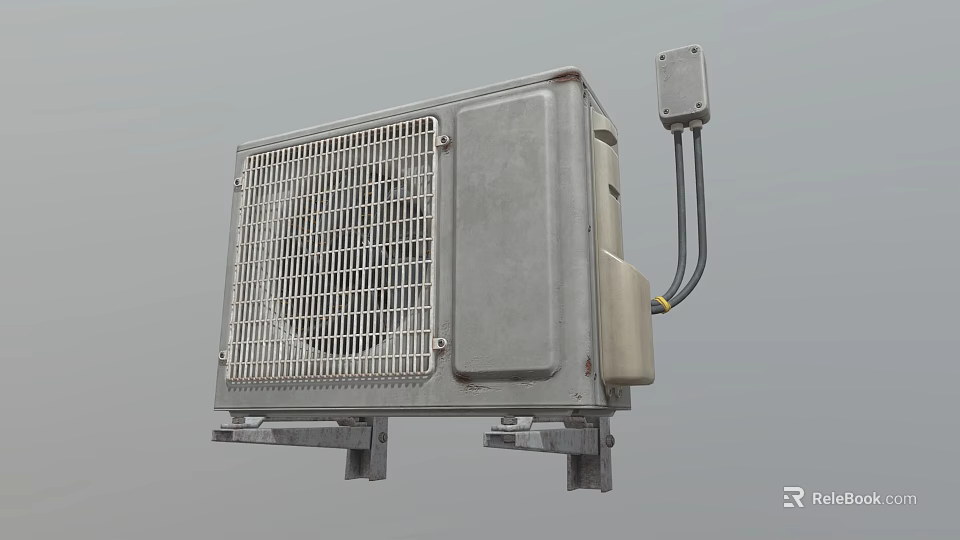 Air Conditioner Fan Outdoor Unit With Metal Grille Side Panel And Connected Cable Mounting Brackets 3d model 