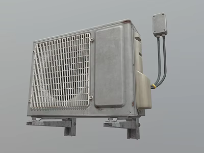 Air Conditioner Fan Outdoor Unit With Metal Grille Side Panel And Connected Cable Mounting Brackets 3d model