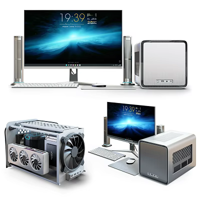 Modern Desktop Computer Setup With Monitor PC Case Keyboard Mouse And Cooling Fans 3d model
