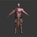Muscular Shirtless Red Skinned Fantasy Character With Shoulder Armor Waist And Leg Guards