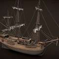 Vintage Wooden Sailing Ship With Multiple Masts White Sails And Rigging