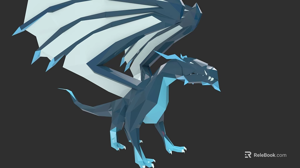 Blue Reptile Dragon With Large Wings In Low Poly 3D Model Design 3d model 