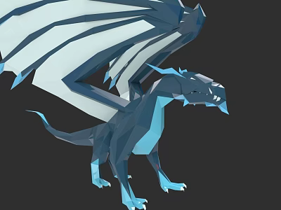 Blue Reptile Dragon With Large Wings In Low Poly 3D Model Design 3d model