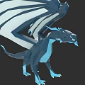 Blue Reptile Dragon With Large Wings In Low Poly 3D Model Design