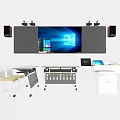 Professional Desk Setup With Large Screen Monitor Speakers And Control Console