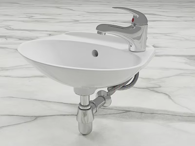 Sleek White Bathroom Washbasin With Polished Chrome Faucet On Marble Surface 3d model