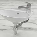 Sleek White Bathroom Washbasin With Polished Chrome Faucet On Marble Surface