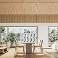 Modern Hotel Room Interior Design With Wooden Ceiling Large Windows And Garden View