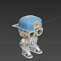 Man Wearing Blue Cap Oversized Glasses Colorful Patterned Outfit And Sneakers With Necklace