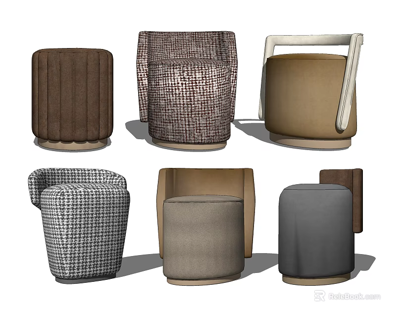 Modern Stylish Accent Chairs Featuring Various Fabric Patterns And Neutral Tones 3d model