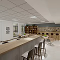 Modern Public Office Space Interior With Wooden Counter Chairs Bookshelves Plants And Natural Light