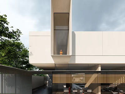 Modern Sales Office Building With Glass Facade White Exterior And Architectural Design 3d model