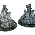 Pair of Classical Cherub Sculptures With Ornate Circular Base And Decorative Details