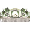 Elegant Sofa Background Wall With Arched Decorations Hanging Green Plants And Flowers