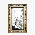 Ornate Golden Framed Mirror Displaying Plant Leaves Reflection In Interior