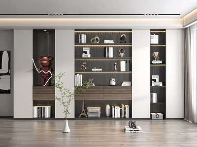 Contemporary Bookcase Featuring Open Shelves Books Decorations And Wooden Finish 3d model