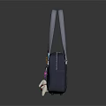 Dark Blue Handbag With Long Straps Decorative Pendants And Plush Toy Accessory