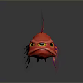 Fierce Red Fish With Purple Orange Fins And Yellow Eyes 3D Render On Dark Background