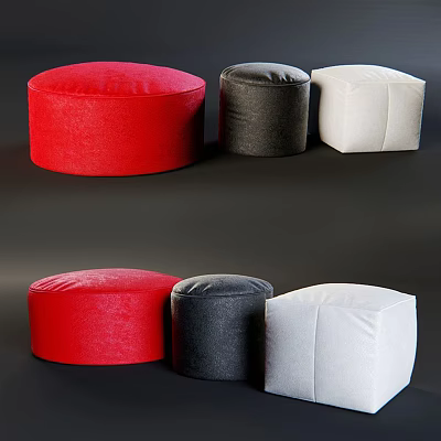 Stylish Modern Round Square Fabric Ottomans In Red Black White For Living Room Decor 3d model