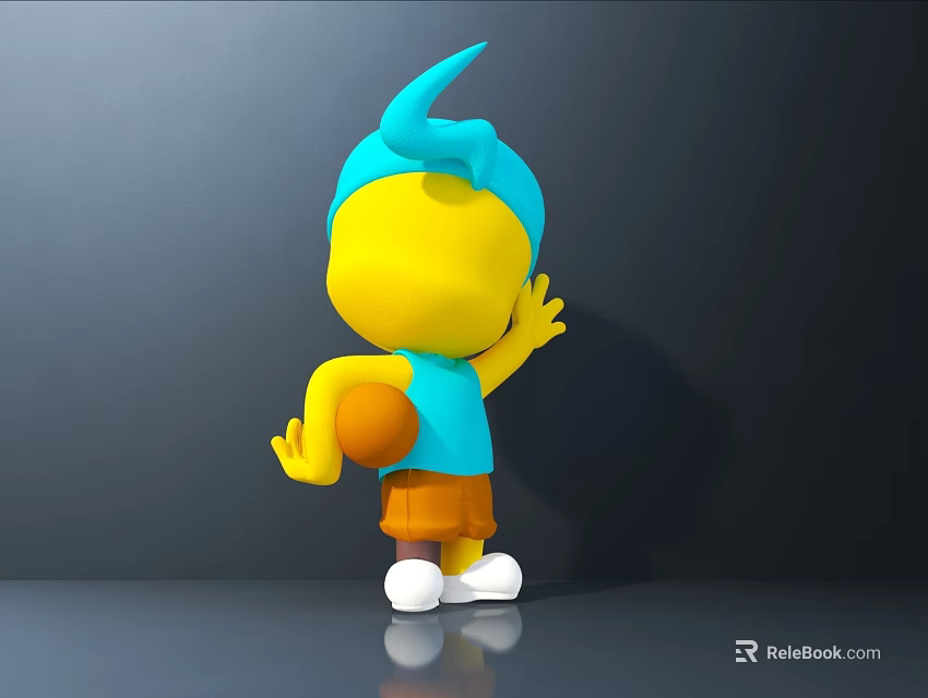 Cute Standing Doll With Yellow Body Blue Hair Blue Top Orange Shorts And White Shoes 3d model 
