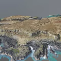 Stunning Natural Scenery With Brown Island Blue Coastal Waters And Rocky Landforms