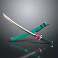 Traditional Japanese Katana Weapon With Green Scabbard Red Hilt And Silver Blade