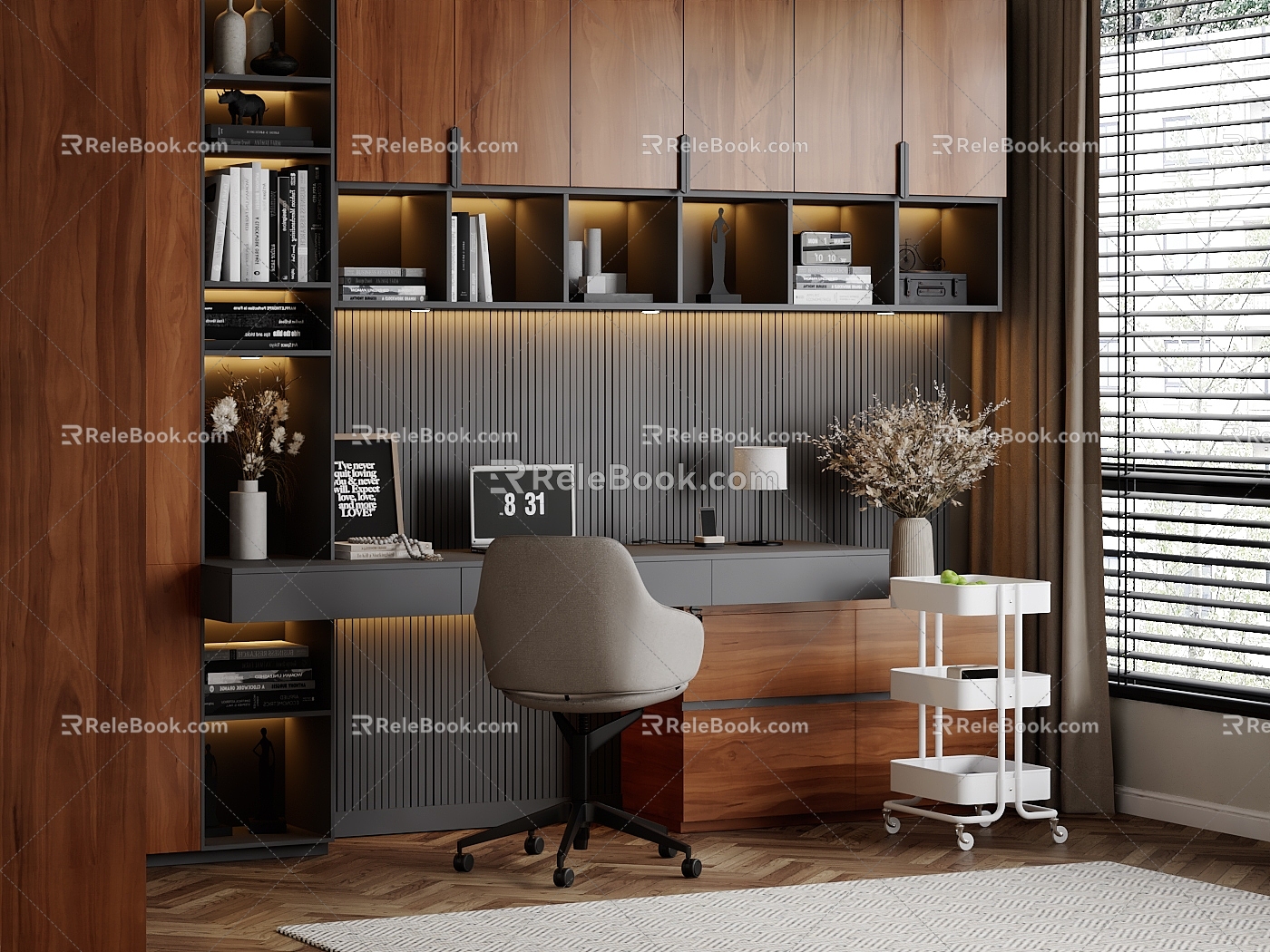 Study Ancient Style Study Bookcase Locker Bookcase Venetian Blinds 3d model